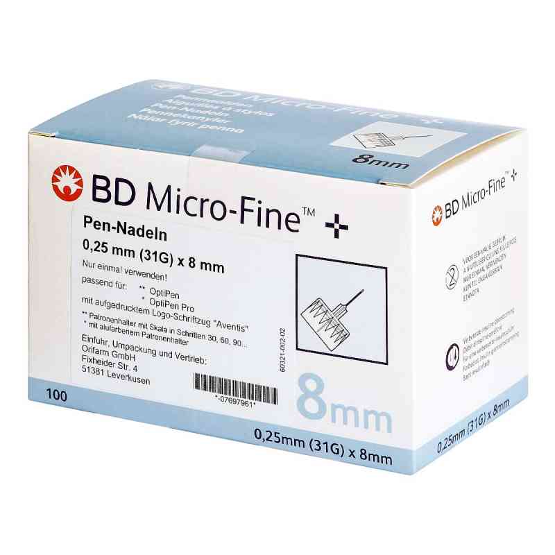 Bd Micro-fine+ 8 Nadeln 0,25x8 mm 100 stk von Orifarm GmbH PZN 07697961