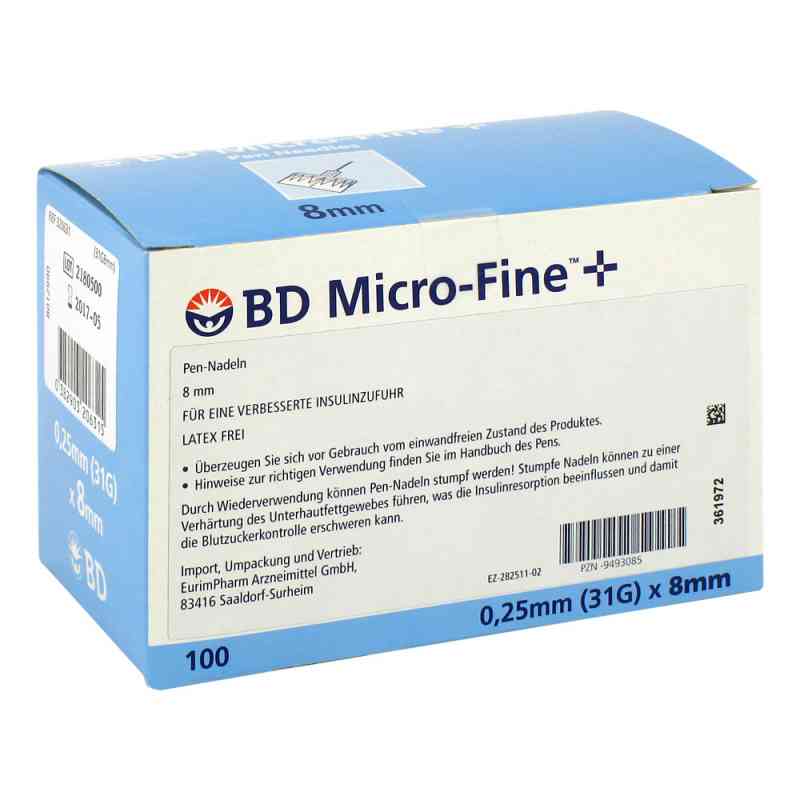 Bd Micro-fine+ 8 Nadeln 100x0,25x8 mm 100 stk von EurimPharm Arzneimittel GmbH PZN 09493085