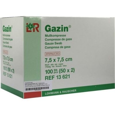 Gazin Kompressen 7,5x7,5cm 8fach steril 50X2 stk von JUNEK Europ-Vertrieb GmbH PZN 05984082