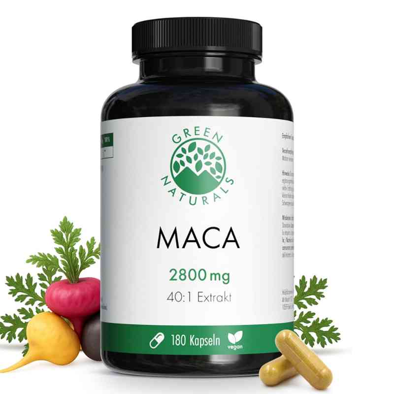 Green Naturals® Maca 2800 mg hochdosiert 40:1 Kapseln vegan 180 stk von Heilpflanzenwohl GmbH PZN 19973892