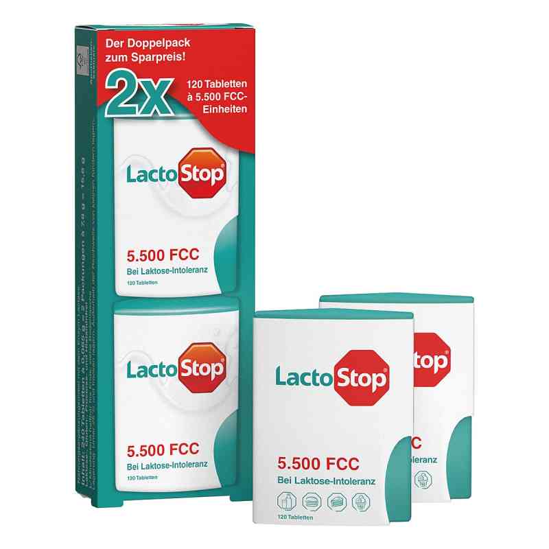 Lactostop 5.500 Fcc Tabletten Klickspender Dop.pa. 2X120 stk von Hübner Naturarzneimittel GmbH PZN 11578995