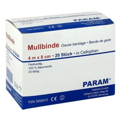 Mullbinden 8 cm mit Cellophan 20 stk von Param GmbH PZN 03855512