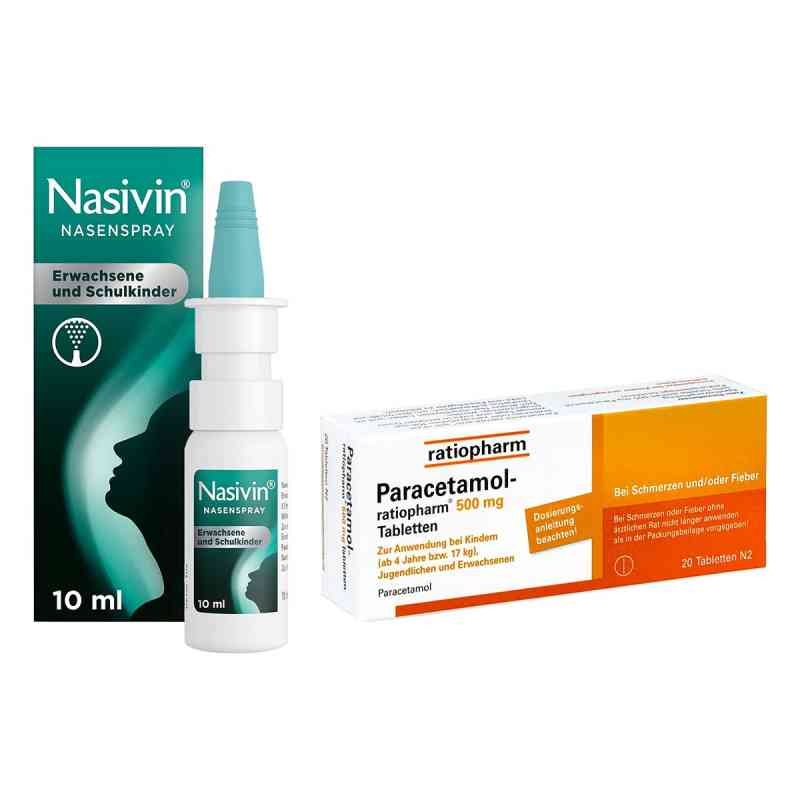 Nasivin Nasenspray 10 ml + Paracetamol ratiopharm 500mg 20 stk 1 stk von  PZN 08102448
