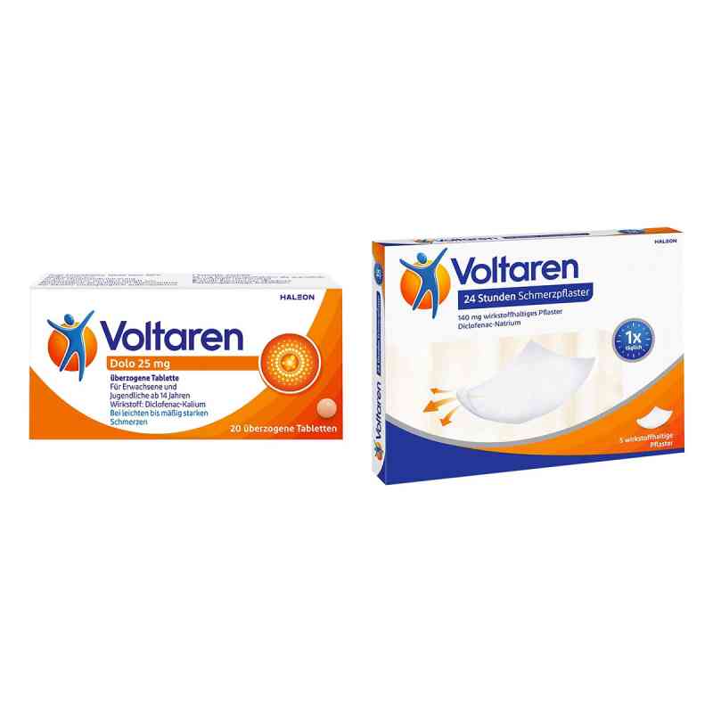 Voltaren Dolo 25mg 20Stück + Voltaren Schmerzpflaster 5Stück 1 Set von Haleon Germany GmbH PZN 08104448