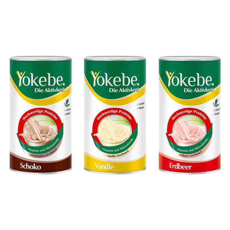Yokebe Schoko + Vanille + Erdbeer Protein-Diätshake-Pulver 1 Set von Naturwohl Pharma GmbH PZN 08105206