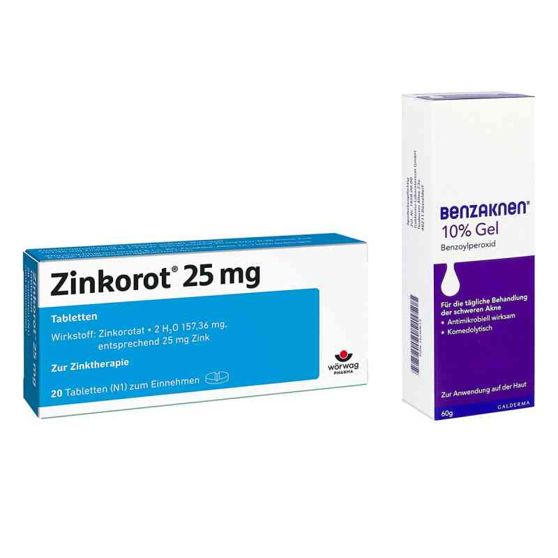 Zinkorot 25 Mg Tabletten + Benzaknen 10% Gel 1 Set von  PZN 08105420