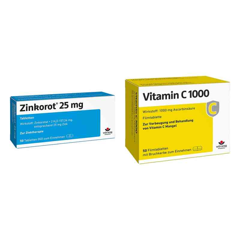 Zinkorot 25 mg + Vitamin C1000 50+50 stk von Wörwag Pharma GmbH & Co. KG PZN 08106489