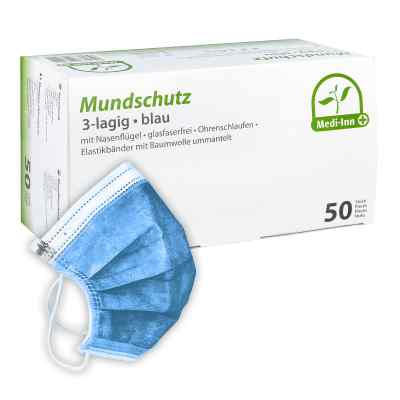 Medi Inn Mundschutz Maske mit Bändern blau 50 stk von BODY PROD. RELAX GMBH PZN 07636066