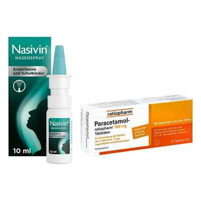 Nasivin Nasenspray 10 ml + Paracetamol ratiopharm 500mg 20 stk 1 stk von  PZN 08102448