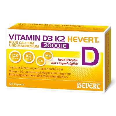Vitamin D3 K2 Hevert + Calcium und Magnesium 2000 IE Kapseln